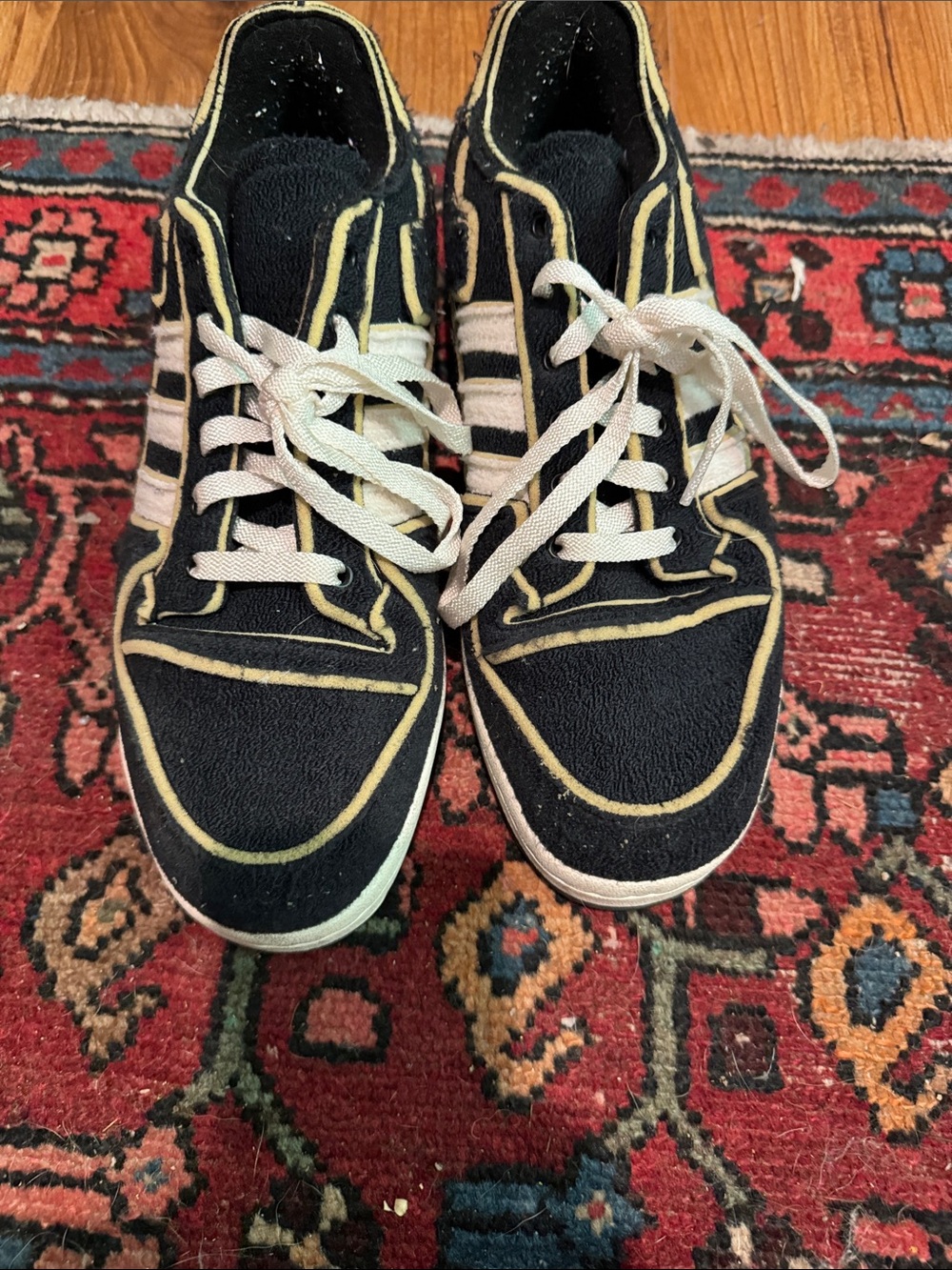 adidas Black Sneakers with White Stripes and Cream Piping